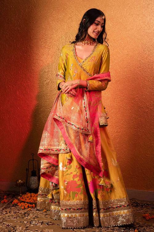 Jazlin Angrakha Kurta with Draped Skirt Set
