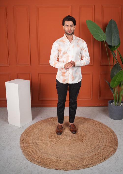 White Orange Marble Silk Shirt