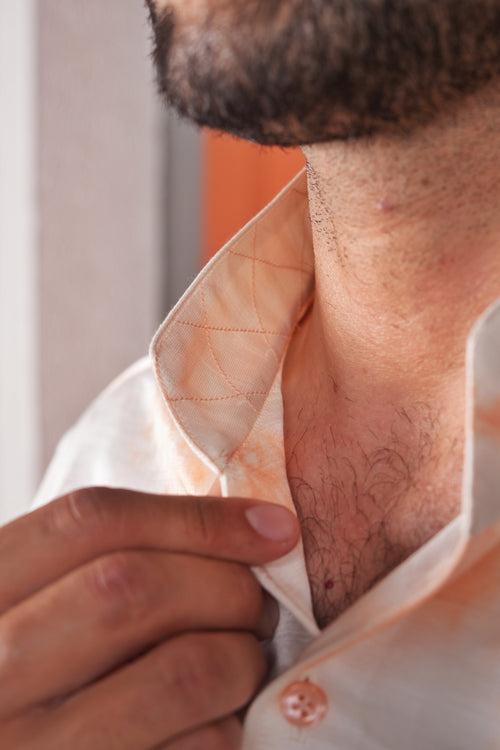 White Orange Marble Silk Shirt