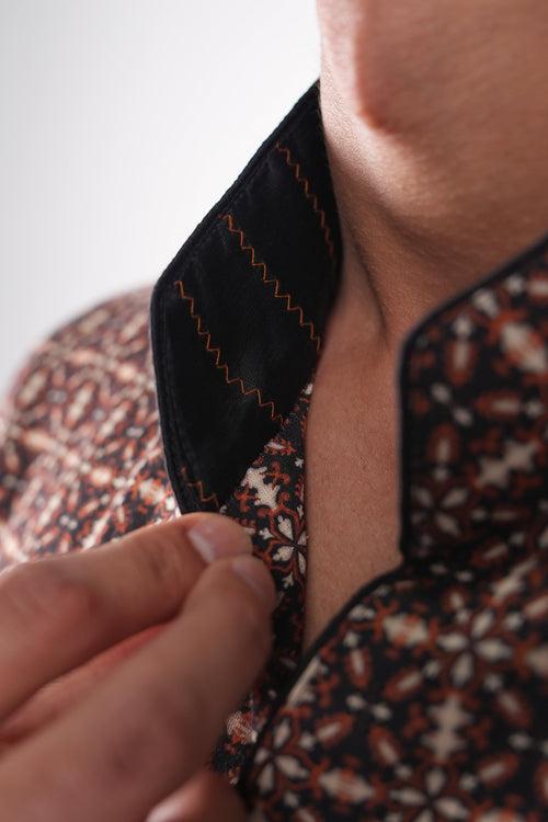 Black Tan Tile Print Silk Shirt