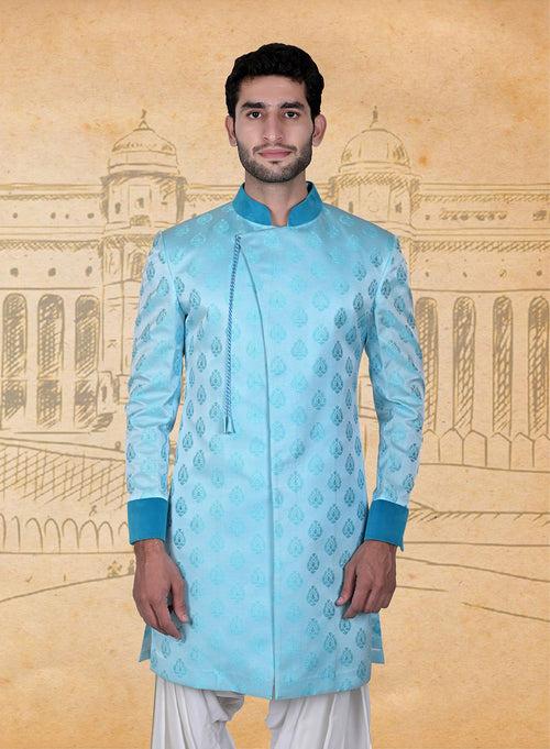 Light Blue Silk Brocade Angrakha