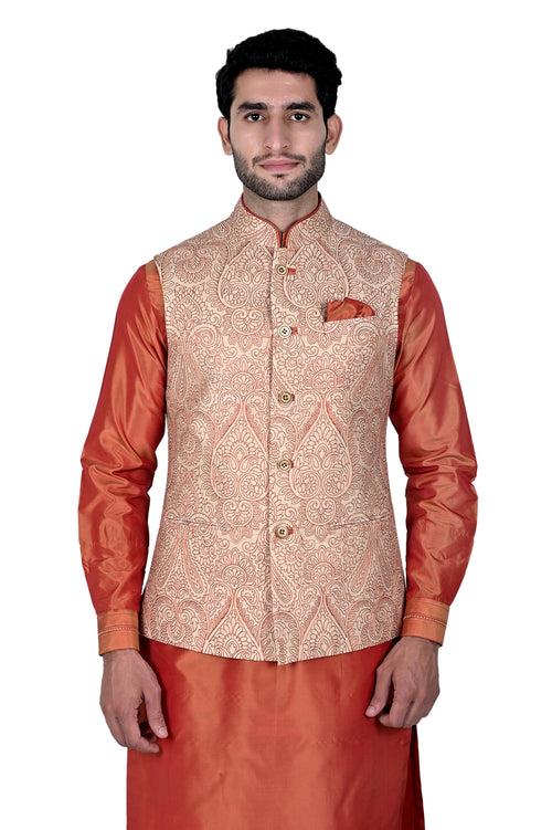 Beige Orange Embroidery  Half Jacket