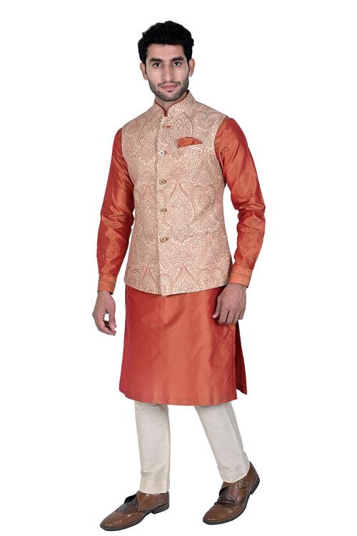 Beige Orange Embroidery  Half Jacket