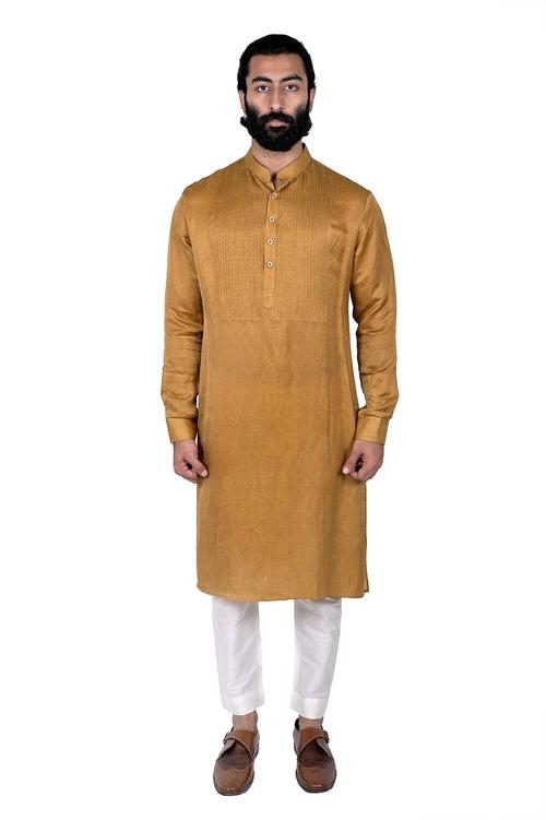 Mustard Linen Silk Kurta