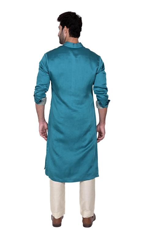 Turquoise Linen Silk Kurta