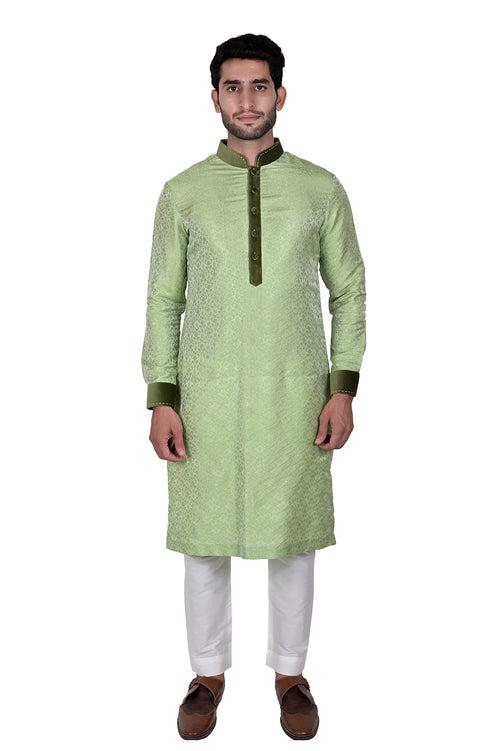 Green Silk Brocade Kurta