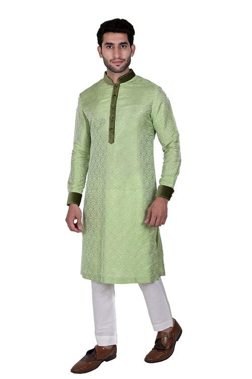 Green Silk Brocade Kurta