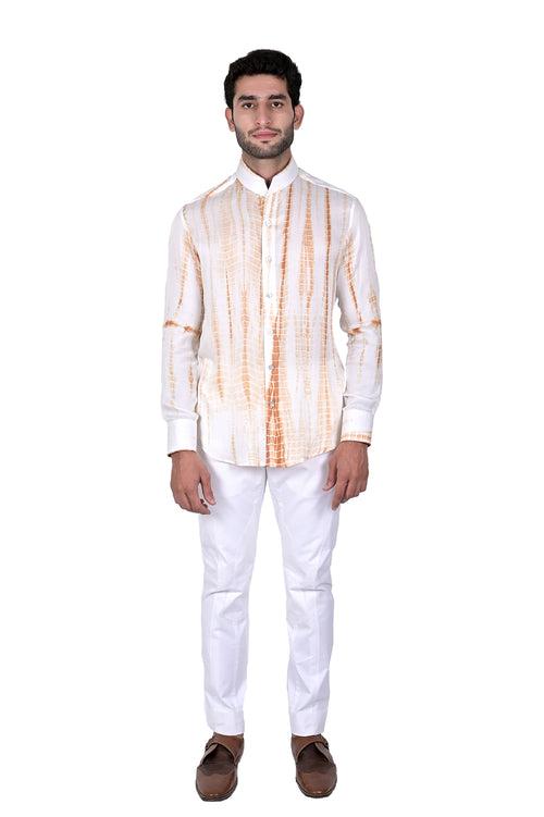 Off White / Rust Streaks  Silk Shirt