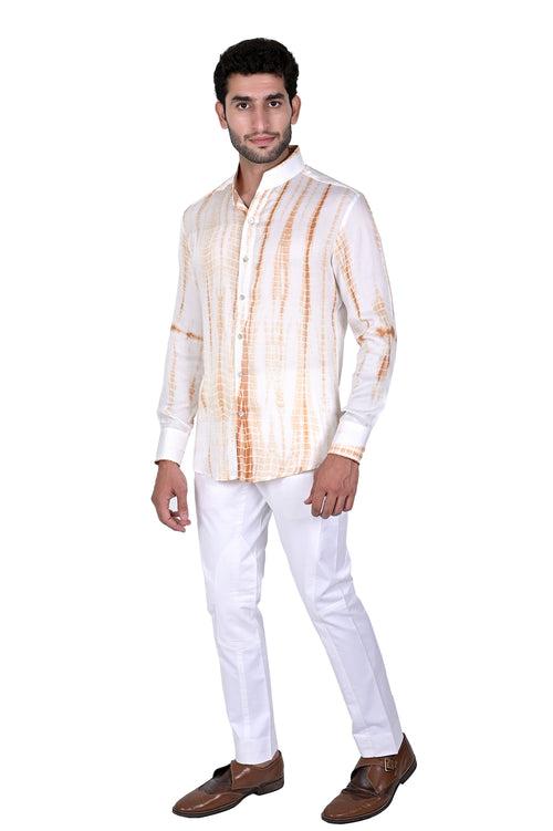 Off White / Rust Streaks  Silk Shirt