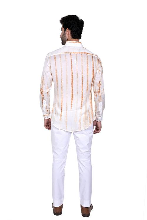 Off White / Rust Streaks  Silk Shirt