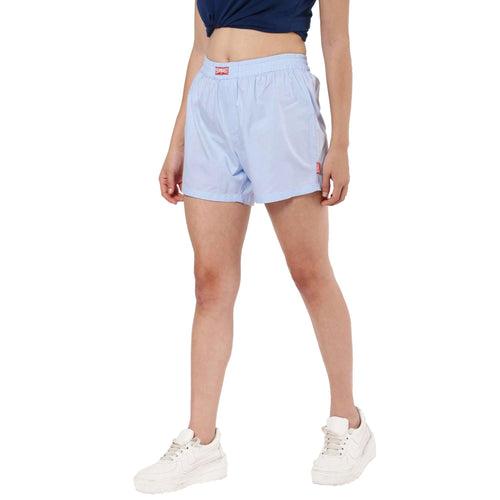 Sky Blue Solid Boxer Shorts For Women