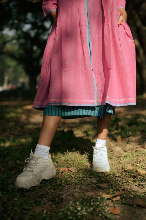 Handwoven Pink Cotton Jamdani Dress