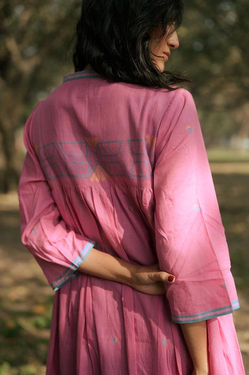 Handwoven Pink Cotton Jamdani Dress