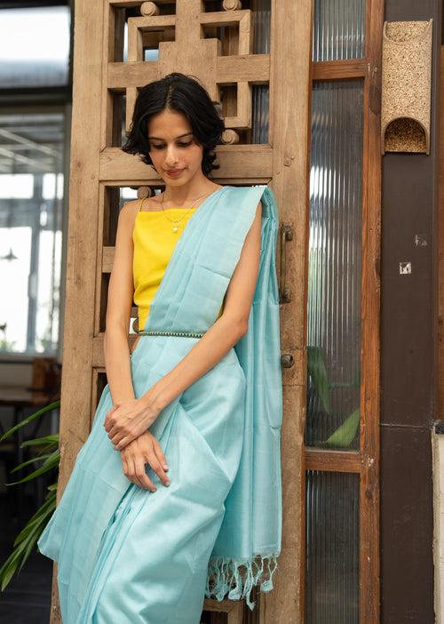 Handloom Blue Mangalgiri Cotton Silk Saree