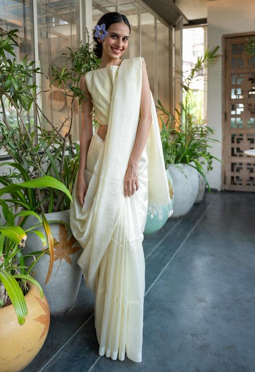 Handloom White Mangalgiri Cotton Silk Saree