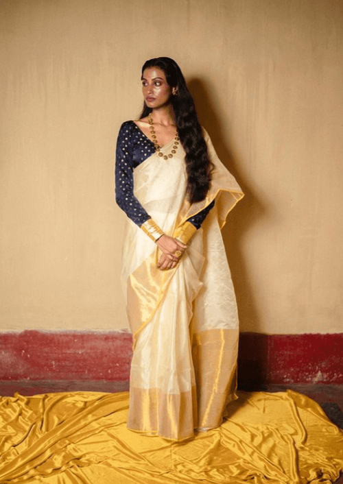 Off White Handloom Mulberry Silk Saree With Zari Border