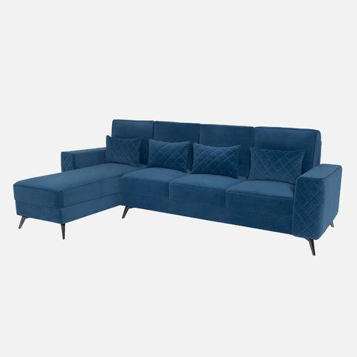 Eden Sapphire Blue Fabric 3 Seater Sofa With Lounger