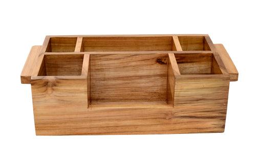 The Weaver's Nest Wooden Cutlery Holder with Salt & Pepper for Kitchen Dining