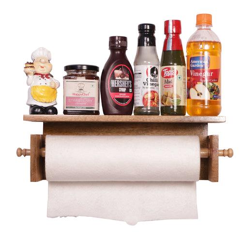 The Weaver's Nest Wooden Towel Holder/Rack with Shelf for Kitchen, Restaurants, Hotels and Bathroom