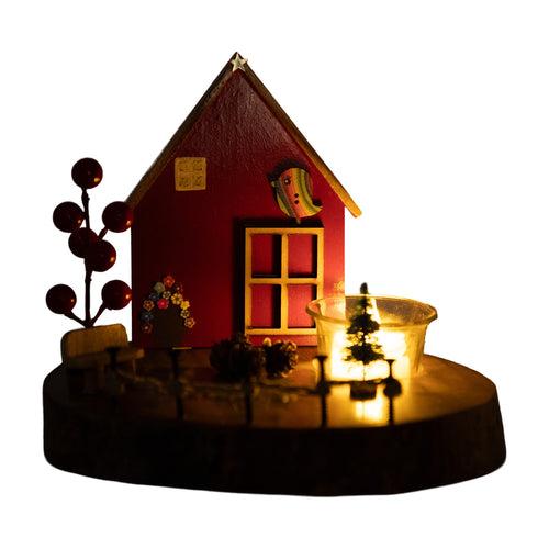 Vintage Wooden Red House T Light Décor