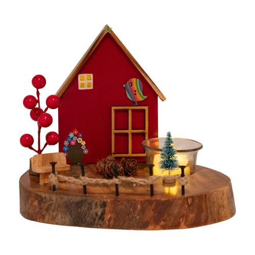 Vintage Wooden Red House T Light Décor