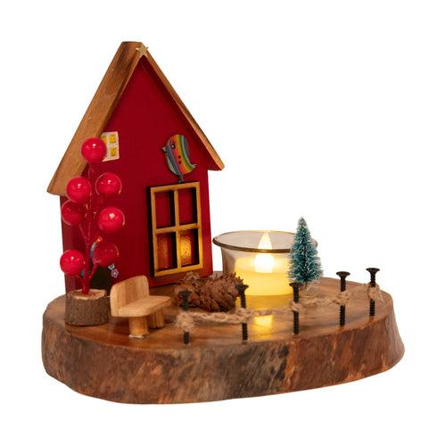 Vintage Wooden Red House T Light Décor