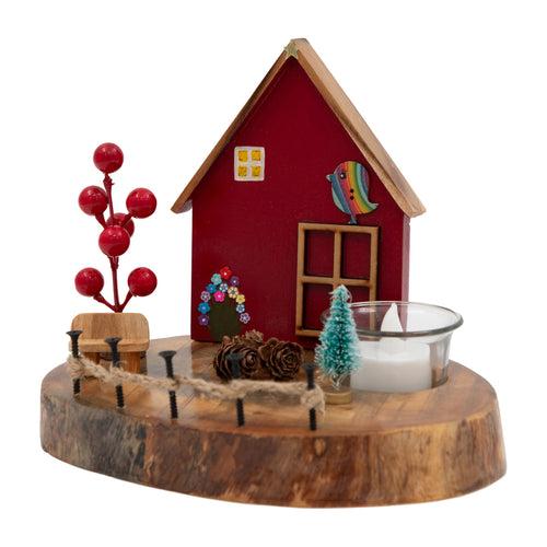 Vintage Wooden Red House T Light Décor