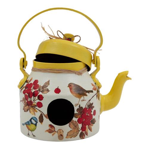 The Weaver's Nest Tea Pot / Kettle Shaped Yellow Hanging Bird House