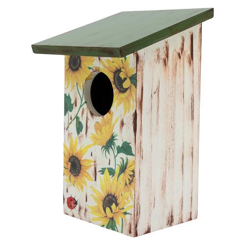 The Weaver's Nest Hand Crafted Solid Wood Bird House with Sunflowers