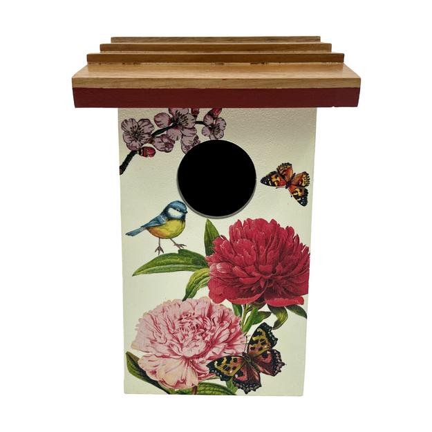 Yellow Floral Teak Roof Bird House