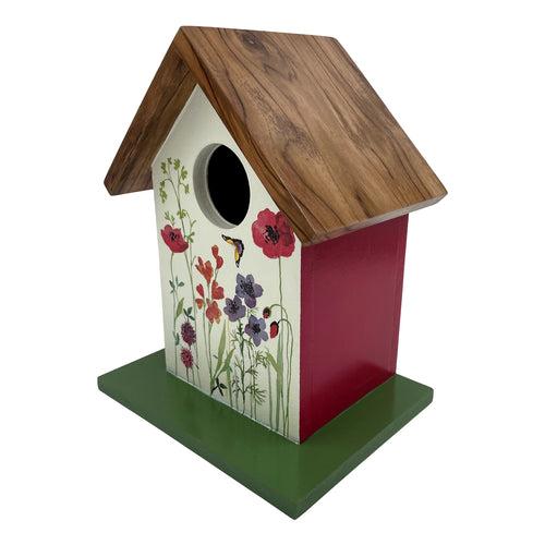 Teak Roof Bird House with Meadows