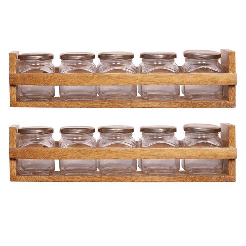 The Weaver's Nest : Wooden Shelves for Kitchen Storage with glass bottles : Set of two