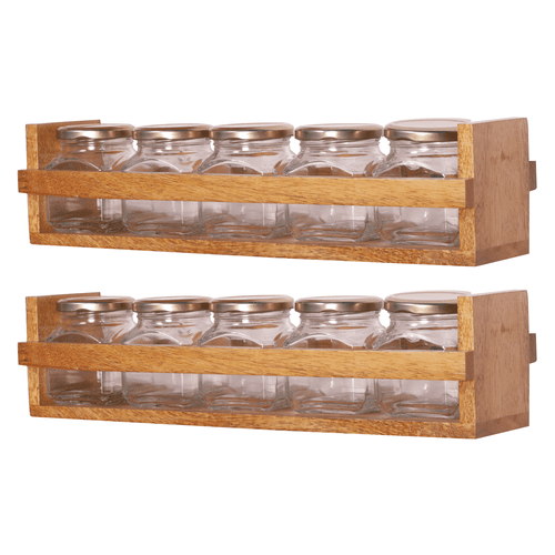 The Weaver's Nest : Wooden Shelves for Kitchen Storage with glass bottles : Set of two