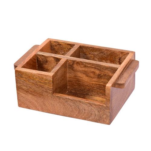 The Weaver's Nest Solid Wood Table Utility Cutlery Holder with Salt and Pepper Shakers and Figurine for Dining Table, Kitchen and Restaurants