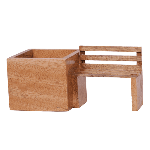 The Weaver's Nest Wooden Bench Planter with Figurine for Home, Porch, Balcony, Garden, Living Room