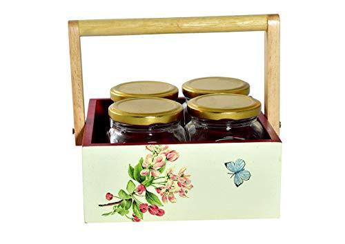Beautifully Handcrafted Caddy for Kitchen Storage and Serving with 4 Jars