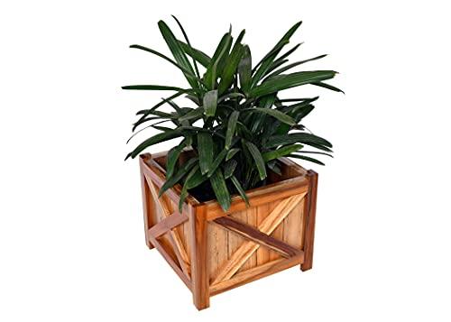 The Weaver's Nest Wooden Planter Box/Plant Stand, Flower Pot Holder for Home, Restaurants, Hotels, Garden, Balcony, Patio (Brown, L 28 x W 28 x H 24 cm)