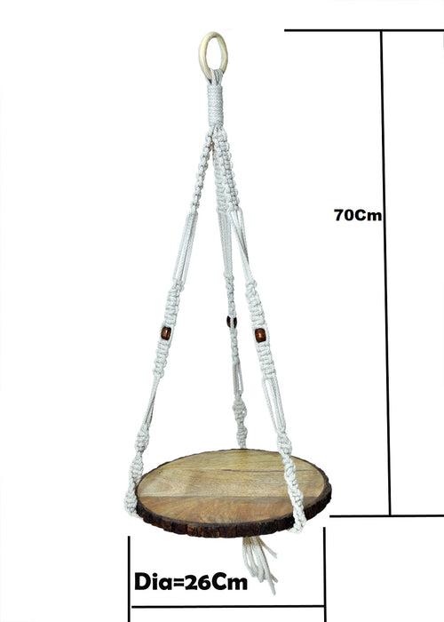 The Weaver's Nest Macrame Wall Hanging Shelf with Wooden Base for Indoor, Living Room, Bedroom, Kitchen, Modern Home Decor