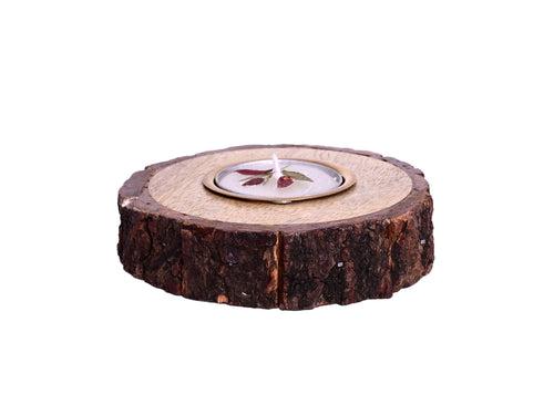 The Weaver's Nest Wooden Bark Handmade Tealight Candle Holder Set of Two