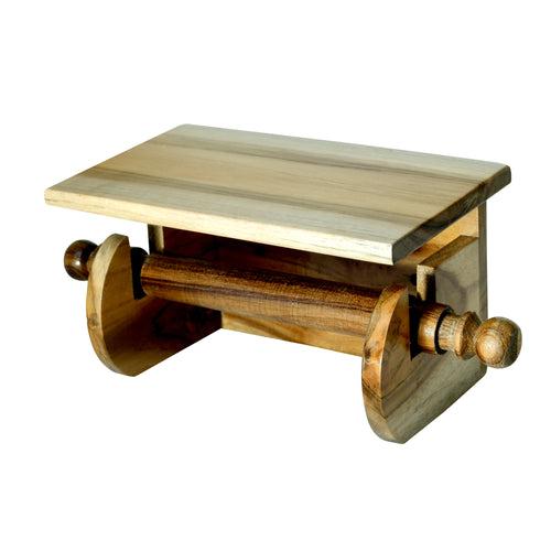 The Weaver's Nest Teak Wood Wall Mounted Toilet Paper Holder with Shelf for Restaurants, Hotels ,Bathroom and Washrooms.