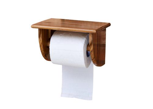 The Weaver's Nest Teak Wood Wall Mounted Toilet Paper Holder with Shelf for Restaurants, Hotels, Bathrooms and Washrooms.