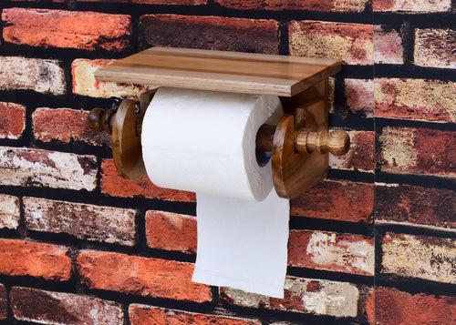 The Weaver's Nest Teak Wood Wall Mounted Toilet Paper Holder with Shelf for Restaurants, Hotels ,Bathroom and Washrooms.