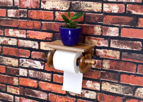 The Weaver's Nest Teak Wood Wall Mounted Toilet Paper Holder with Shelf for Restaurants, Hotels ,Bathroom and Washrooms.