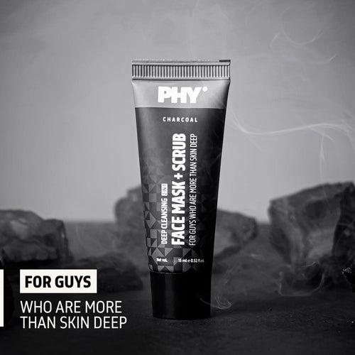 Phy Charcoal 2-In-1 Face Mask + Scrub (15 ml) | Deep Cleansing | For Oily Or Combi Skin