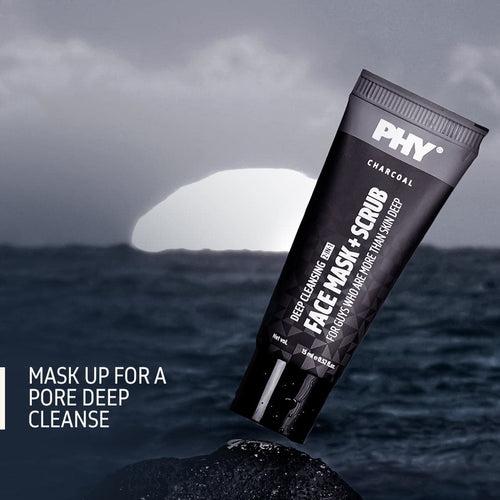 Phy Charcoal 2-In-1 Face Mask + Scrub (15 ml) | Deep Cleansing | For Oily Or Combi Skin