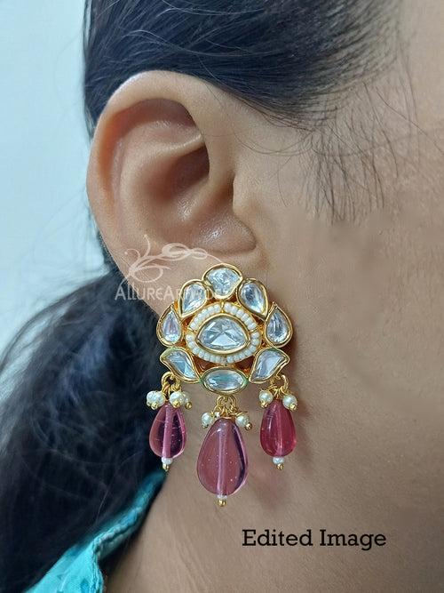 Kundan Earrings(dark pink)