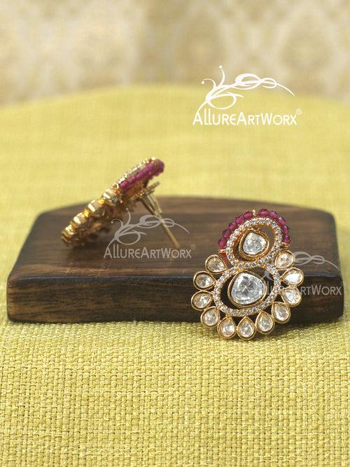 Kundan Earrings(dark pink)