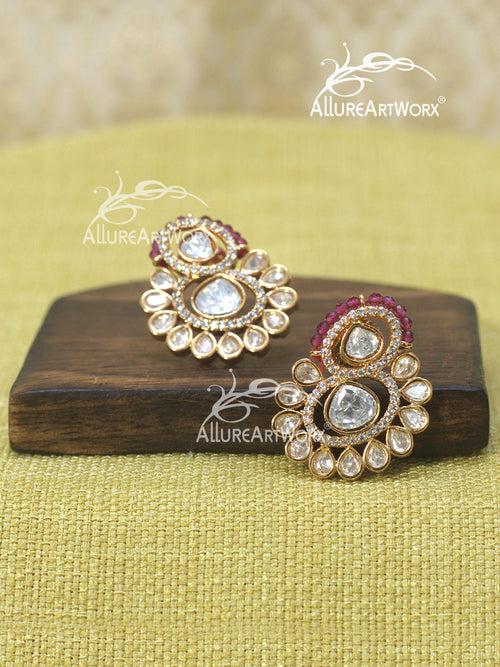 Kundan Earrings(dark pink)