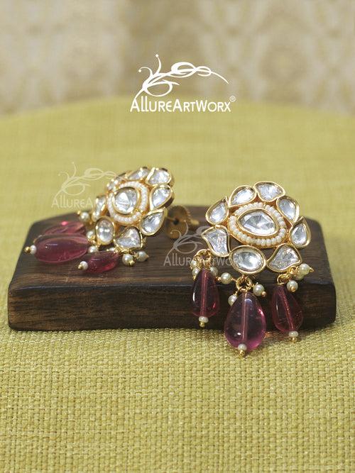 Kundan Earrings(dark pink)