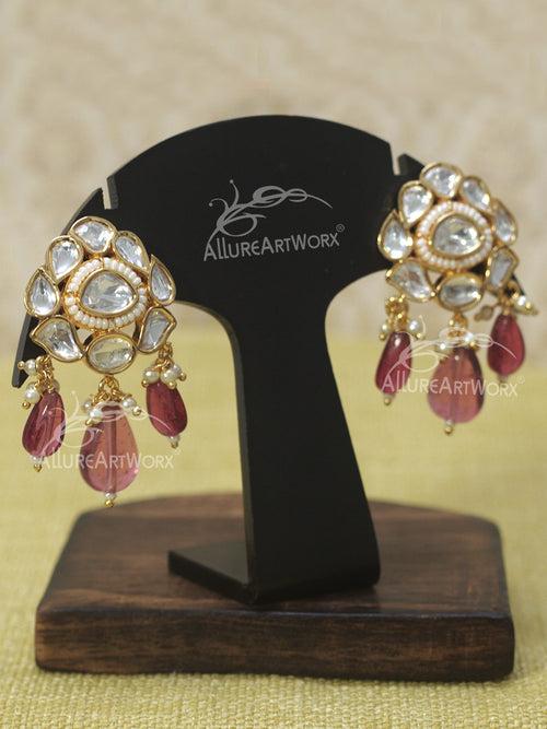 Kundan Earrings(dark pink)